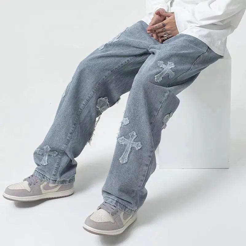 Aimée- Streetwear-Jeans mit Kreuzmuster